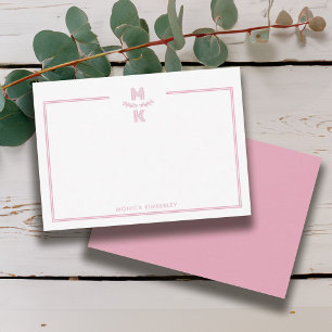Minimalist Blush Pink Border Monogram Note Card