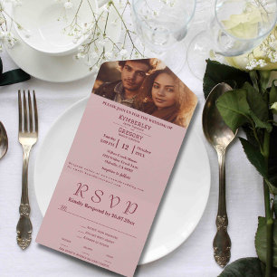 Minimalist Blush Pink Burgundy Text Photo Website All In One Invitation