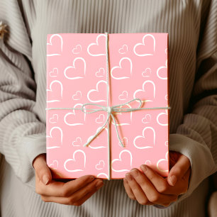 Minimalist Blush Pink   Chic White Open Hearts Wrapping Paper