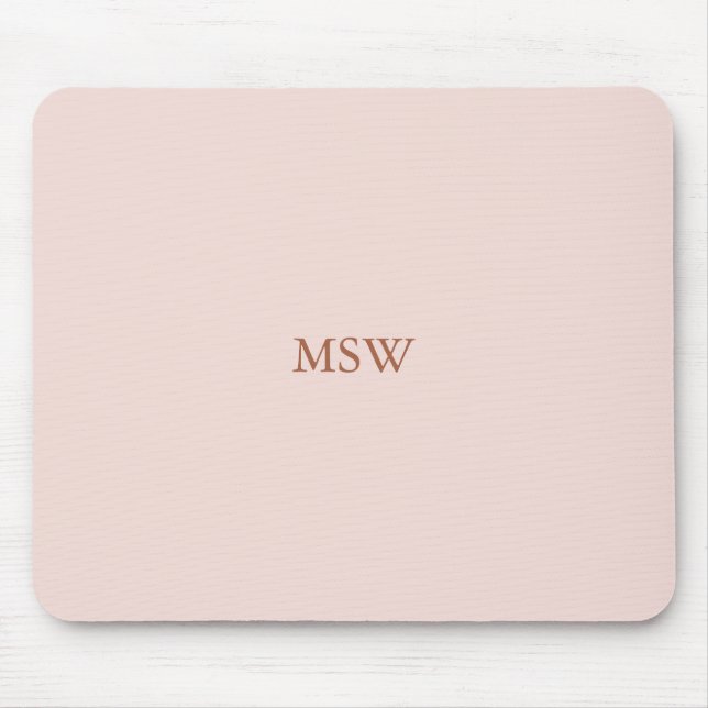Minimalist blush pink custom monogram initials mouse mat (Front)