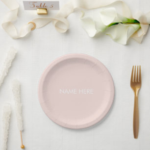 Minimalist blush pink custom name chic paper plate