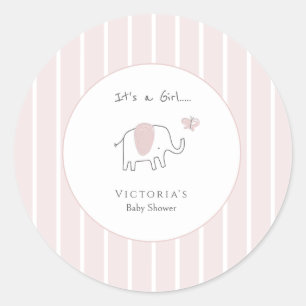Minimalist Blush Pink Elephant Baby Shower Classic Round Sticker