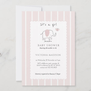 Minimalist Blush Pink Elephant Sketch Its a Girl  Invitation