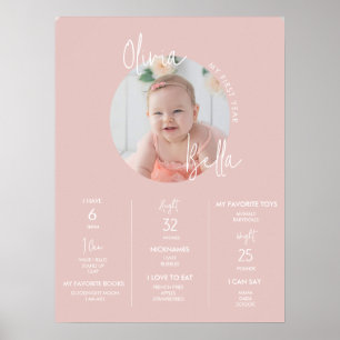Minimalist Blush Pink First Birthday Milestone  Poster
