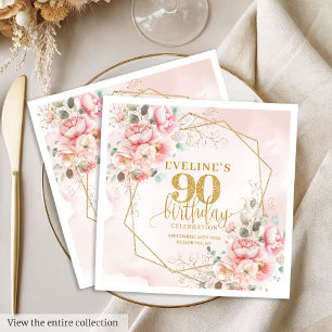 Minimalist blush pink floral 90th birthday party napkin