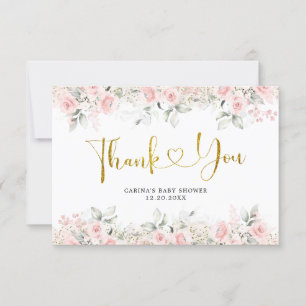 Minimalist Blush Pink Floral Baby Shower Thank You Card