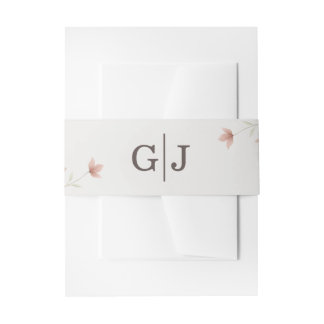 Minimalist Blush Pink Floral Monogram Wedding Invitation Belly Band