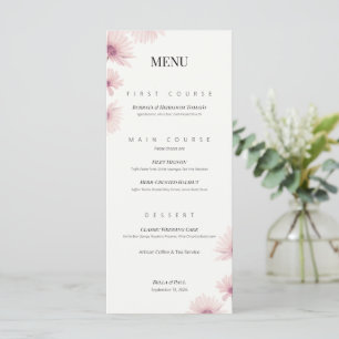 Minimalist Blush Pink Floral Wedding Flat Menu