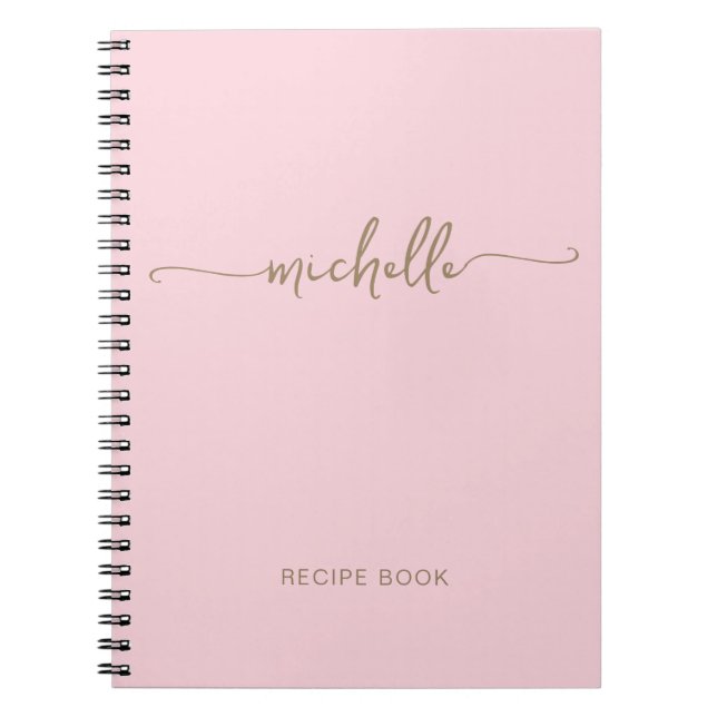 Minimalist Blush Pink Girly Gold Monogram Name Notebook (Front)