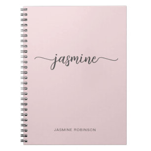 Minimalist Blush Pink Girly Monogram Name Script N Notebook