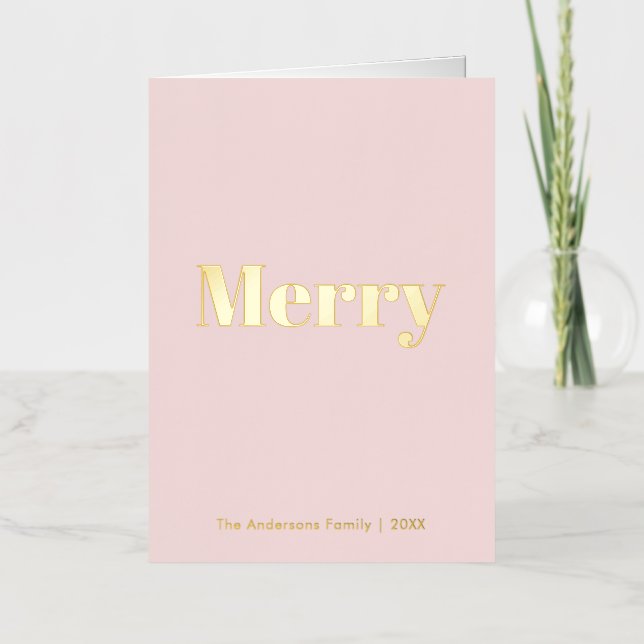 Minimalist Blush Pink & Gold Merry Christmas Foil Greeting Card (Front)