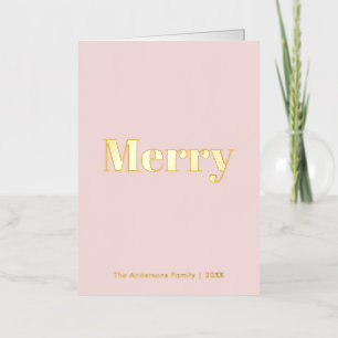 Minimalist Blush Pink & Gold Merry Christmas Foil Greeting Card