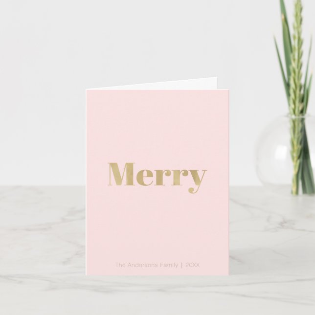 Minimalist Blush Pink & Gold Merry Christmas Holiday Card (Front)