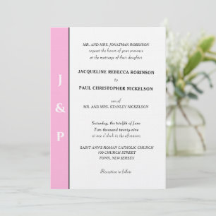 Minimalist Blush Pink Grey Monogram  Invitation