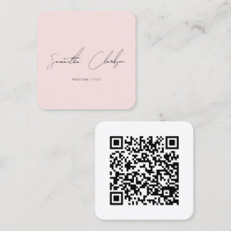 Minimalist Blush Pink Handwritten Script QR Code Square Business Card