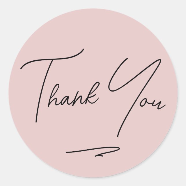 Minimalist Blush Pink Handwritten Script Thank You Classic Round Sticker (Front)