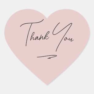Minimalist Blush Pink Handwritten Script Thank You Heart Sticker