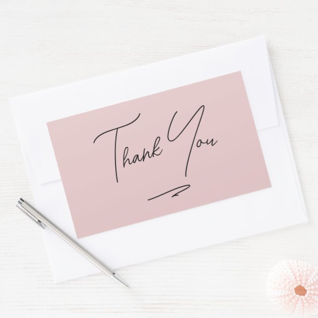 Minimalist Blush Pink Handwritten Script Thank You Rectangular Sticker (Envelope)
