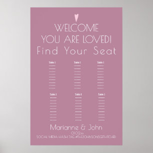 Minimalist Blush Pink Heart Wedding Seating Chart