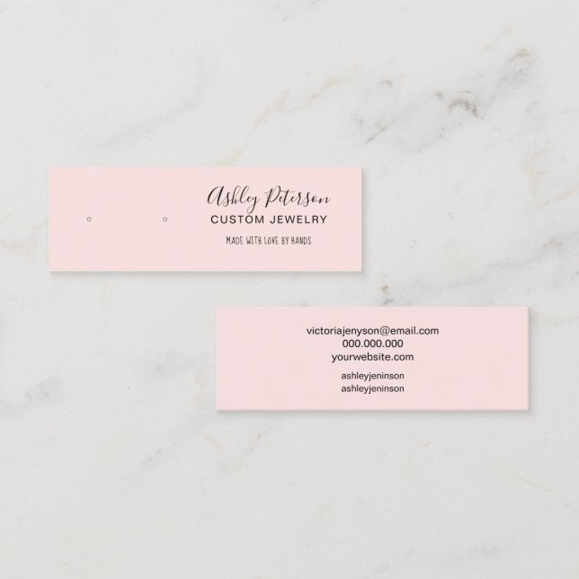 Minimalist blush pink  jewellery earring display mini business card (Front/Back)