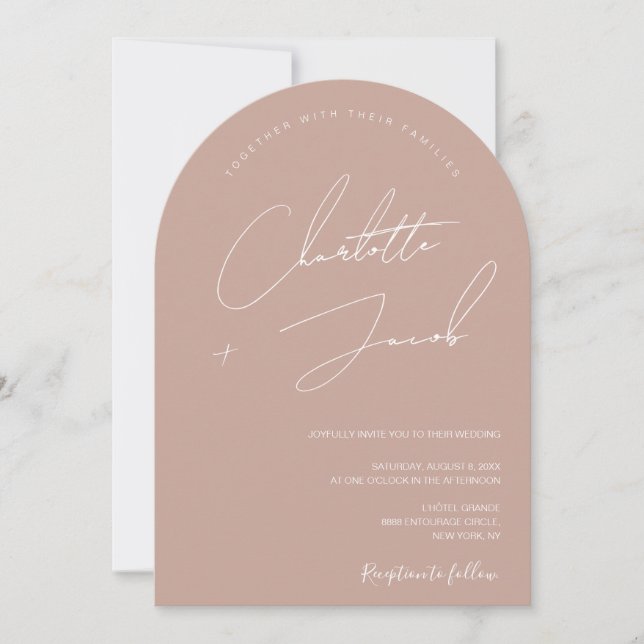Minimalist Blush Pink Modern Script arch Wedding Invitation (Front)