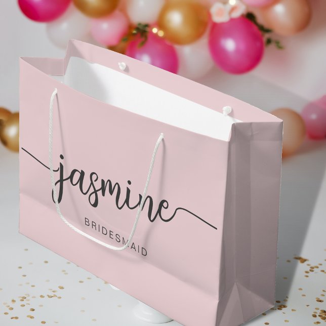  Minimalist Blush Pink Monogram Girly Script Large Gift Bag (Creator Uploaded)