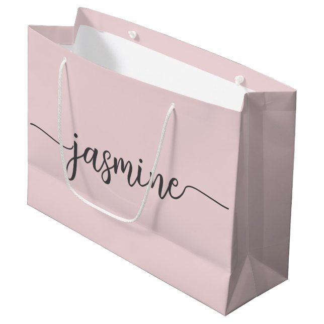 Minimalist Blush Pink Monogram Girly Script Large  Large Gift Bag (Front Angled)