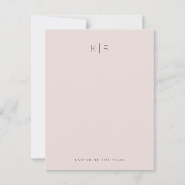 Minimalist Blush Pink Monogram Note Card (Front)