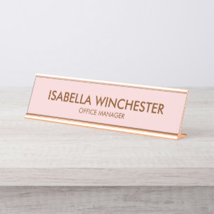 Minimalist blush pink rose name title stylish chic desk name plate