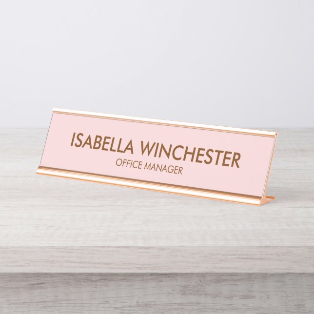 Minimalist blush pink rose name title stylish chic desk name plate (Front)