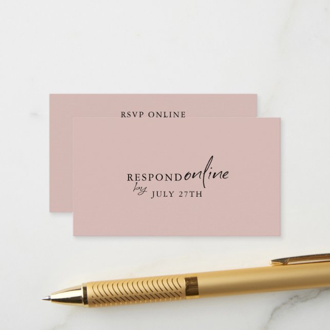 Minimalist Blush Pink RSVP  QR Code Enclosure Card (Front/Back In Situ)