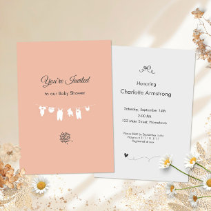 Minimalist Blush Pink Soft Peach Baby Girl Shower Invitation