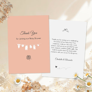 Minimalist Blush Pink Soft Peach Baby Girl Shower Thank You Card
