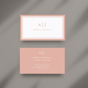 Minimalist Blush Pink Two Border Monogram Business Card