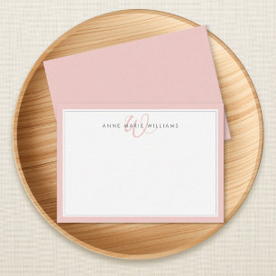 Minimalist Blush Pink Two Border Monogram Card