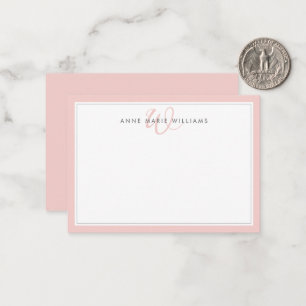 Minimalist Blush Pink Two Border Monogram Card