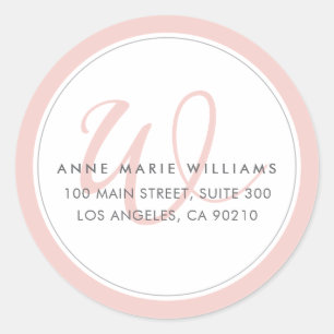 Minimalist Blush Pink Two Border Monogram Classic Round Sticker