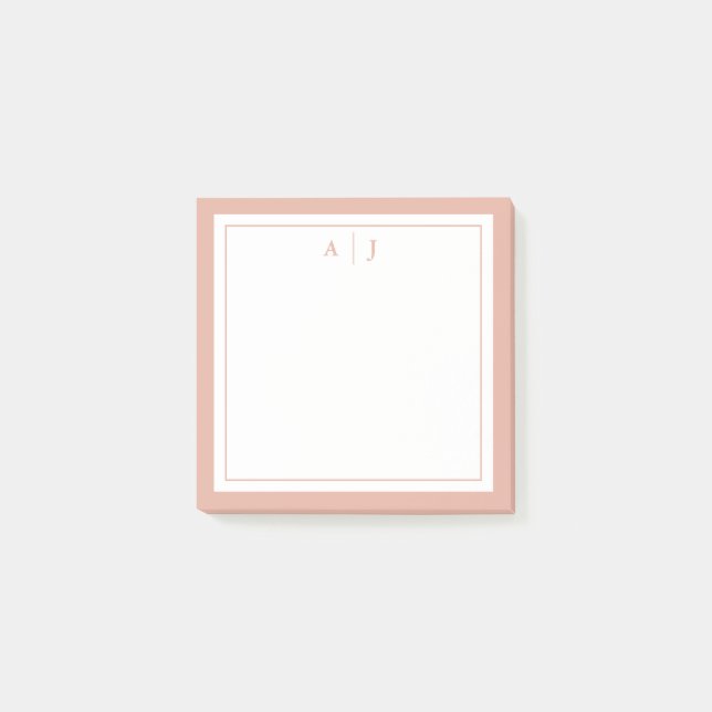 Minimalist blush Pink Two Border Monogram Post-it Notes (Front)