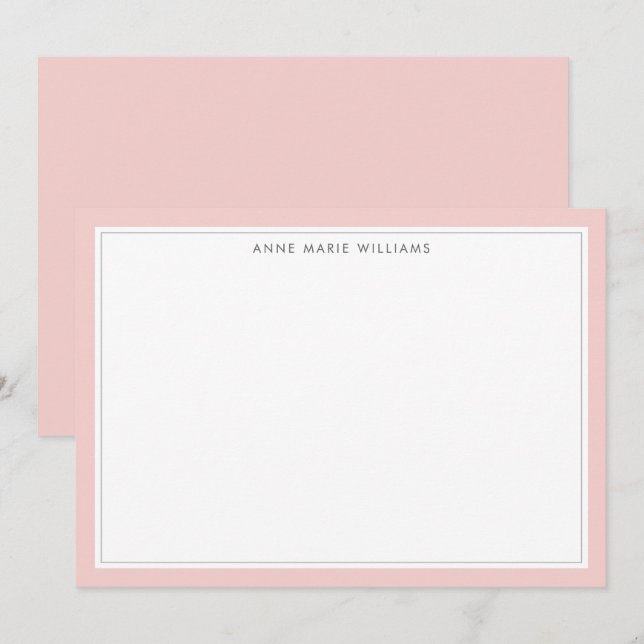 Minimalist Blush Pink Two Border Name Note Card (Front/Back)