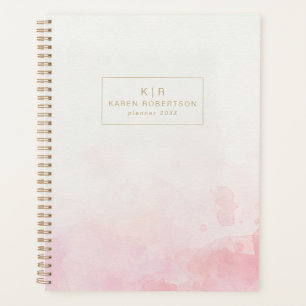 Minimalist blush pink watercolor gold  monogram planner