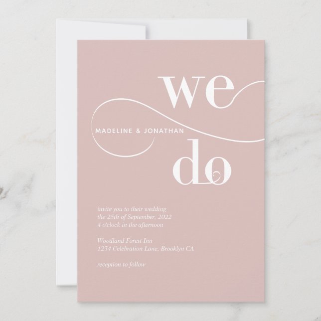 Minimalist Blush Pink We Do Calligraphy Wedding Invitation (Front)