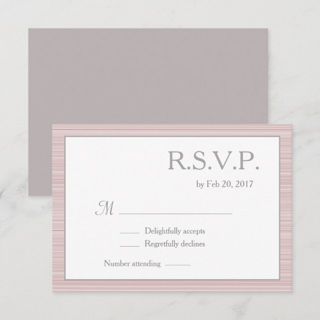 Minimalist blush pink white grey stripes rsvp invitation (Front/Back)