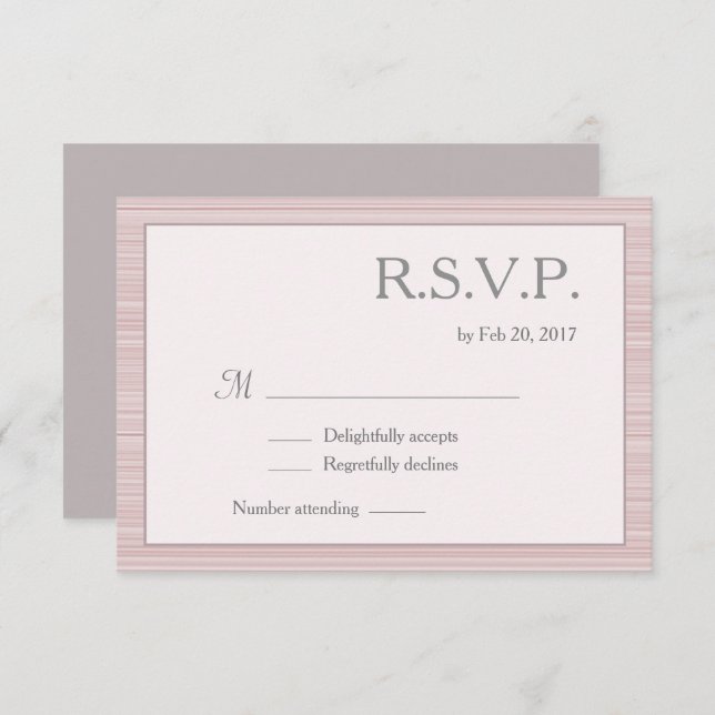 Minimalist blush pink white grey stripes rsvp invitation (Front/Back)
