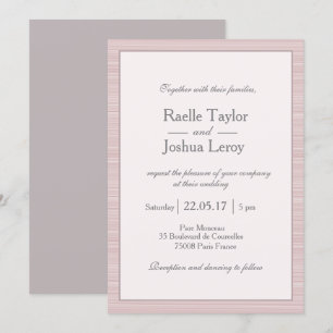 Minimalist blush pink white grey stripes wedding invitation