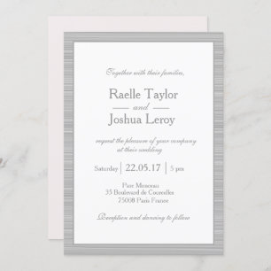 Minimalist blush pink white grey stripes wedding invitation