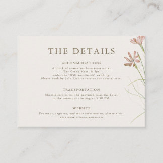 Minimalist Blush Pink Wildflower Wedding Details Enclosure Card