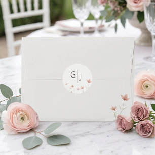 Minimalist Blush Pink Wildflower Wedding Envelope  Classic Round Sticker