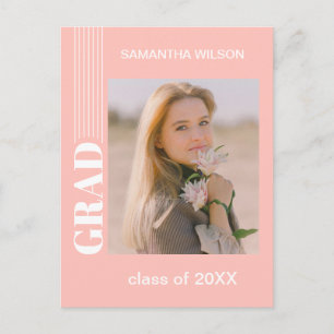 Minimalist Blush Rose Pink Graduation Announcement Postcard