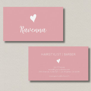 Minimalist Blush Rose White Heart Barber Name Business Card