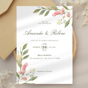 Minimalist Blush Watercolor Floral Wedding Invitation